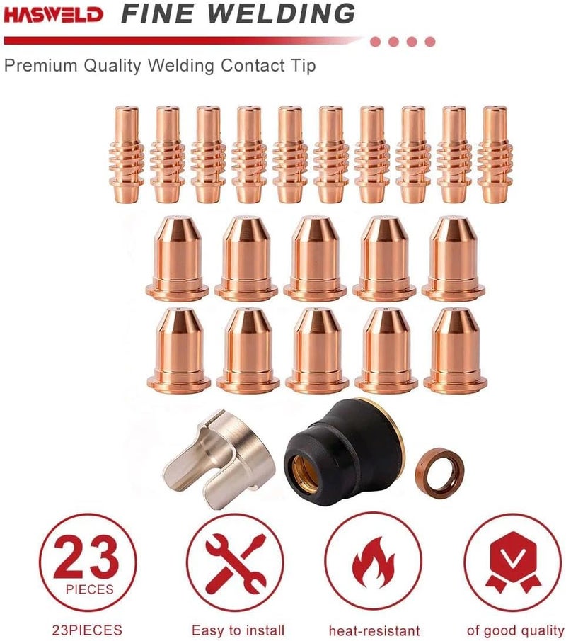 Hasweld fits Harbor Freight Titanium Plasma65 TI-PC65 iPT-65 56255 56811 59182 58895 59164 Plasma cutter consumables Nozzles Electrodes Cups kits (23pk tips Kits) - Image 2